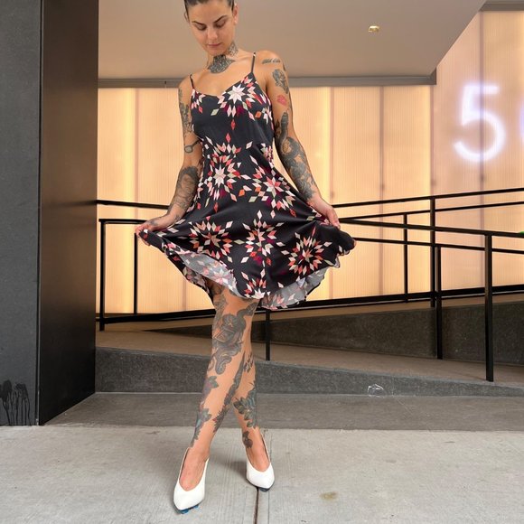 COPY - Gap Dress Geometric Quilt Print Cami Straps Sz M - Picture 1 of 11